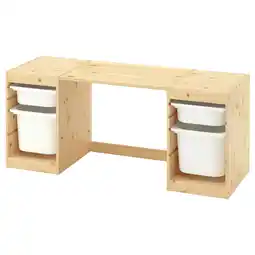 IKEA Trofast Skrivebord med oppbevaringsbokser, hvitbeiset furu/hvit hvit, 124x44x52 cm tilbud