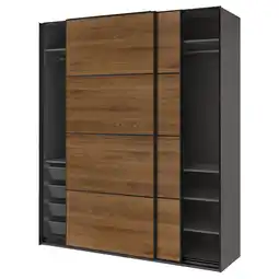 IKEA Pax / mehamn Skyvedørsgarderobe, mørk grå svart/dobbeltsidig valnøtt, 200x66x236 cm tilbud