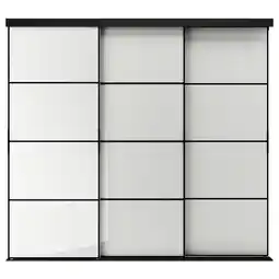 IKEA Skytta / hokksund Skyvedørkombinasjon, svart/høyglanset lys grå, 226x205 cm tilbud