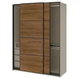IKEA Pax / mehamn Skyvedørsgarderobe, gråbeige svart/dobbeltsidig valnøtt, 150x66x201 cm tilbud