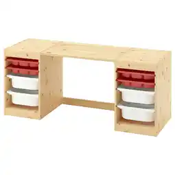 IKEA Trofast Skrivebord oppbevaringsbokser/brett, hvitbeiset furu/rød hvit, 124x44x52 cm tilbud