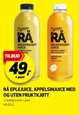 Bunnpris Rå eplejuice, appelsinjuice med og uten fruktkjøtt tilbud