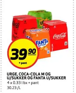 Bunnpris Urge, coca-cola m og u/sukker og fanta u/sukker tilbud