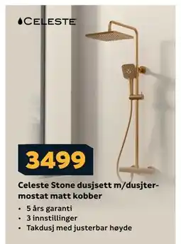Megaflis Celeste Stone dusjsett m/dusjtermostat matt kobber tilbud