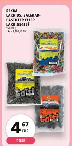 Scandinavian Park REXIM LAKRIDS, SALMIAKPASTILLER ELLER LAKRIDSGELÉ, EUR 4.67 tilbud