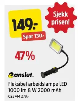 Jula Fleksibel arbeidslampe LED 1000 lm 8 W 2000 mAh tilbud