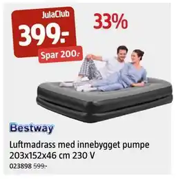 Jula Luftmadrass med innebygget pumpe 203x152x46 cm 230 V, Medlemspris tilbud