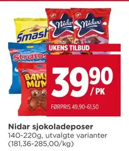 Meny Nidar sjokoladeposer tilbud