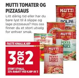 Meny MUTTI TOMATER OG PIZZASAUS tilbud