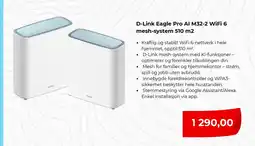 Clas Ohlson D-Link Eagle Pro Al M32-2 WiFi 6 mesh-system 510 m2 tilbud