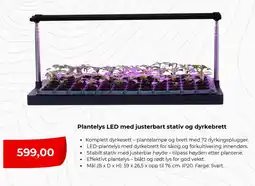 Clas Ohlson Plantelys LED med justerbart stativ og dyrkebrett tilbud