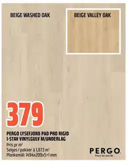 Obs Bygg Pergo lysefjord pad pro rigid 1-stav vinylgulv m/underlag tilbud