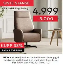 Skeidar Indiana hvilestol tilbud