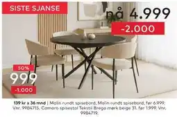 Skeidar Malin rundt spisebord tilbud