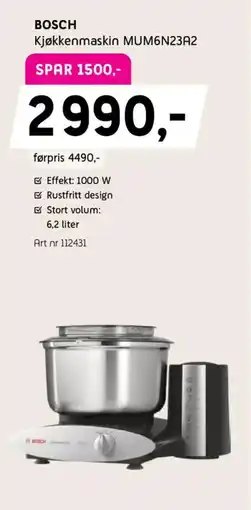 ELON BOSCH Kjøkkenmaskin MUM6N23A2 tilbud