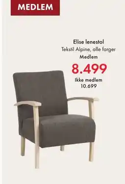 Fagmøbler Elise lenestol tilbud