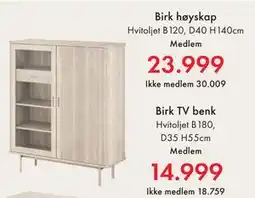 Fagmøbler Birk høyskap tilbud