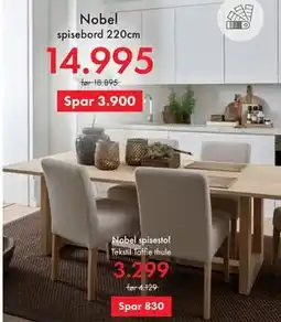 Fagmøbler Nobel spisebord 220cm tilbud