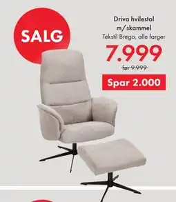 Fagmøbler Driva hvilestol m/skammel tilbud