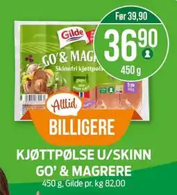 Kiwi KJØTTPØLSE U/SKINN GO’ & MAGRERE tilbud