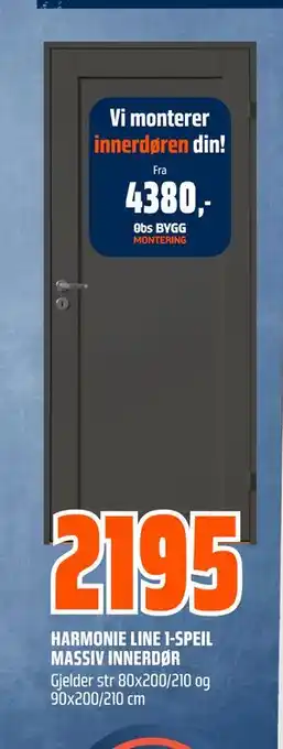 Obs Bygg HARMONIE LINE 1-SPEIL MASSIV INNERDØR tilbud