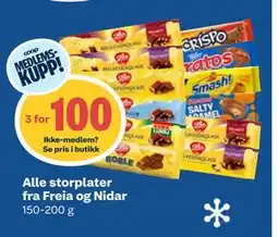 Coop Obs Alle storplater fra Freia og Nidar, Medlemspris tilbud
