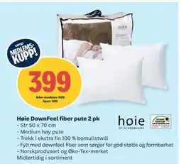 Coop Obs Høie DownFeel fiber pute 2 pk tilbud