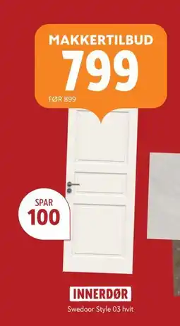 Byggmakker Swedoor Style 03 hvit tilbud