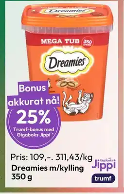 Gigaboks Dreamies m/kylling 350 g tilbud