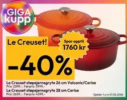 Gigaboks Le Creuset støpejernsgryte 26 cm Volcanic/Cerise tilbud