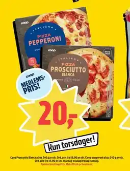 Coop Prix Coop Proscuttio Bianca pizza 340 g/ Coop pepperoni pizza 340 g, Medlemspris tilbud