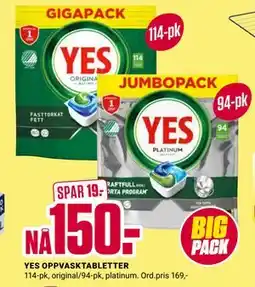 Europris YES OPPVASKTABLETTER tilbud