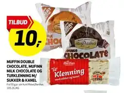 Bunnpris MUFFIN DOUBLE CHOCOLATE, MUFINN MILK CHOCOLATE OG TURKLENNING M/ SUKKER & KANEL tilbud