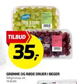 Bunnpris GRØNNE OG RØDE DRUER I BEGER tilbud
