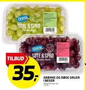 Bunnpris GRØNNE OG RØDE DRUER I BEGER tilbud