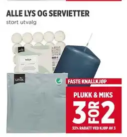 Meny ALLE LYS OG SERVIETTER tilbud
