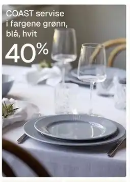 Jernia COAST servise i fargene grønn, blå, hvit tilbud