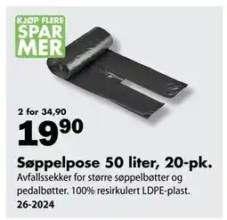 Biltema Søppelpose 50 liter, 20-pk tilbud