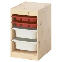 IKEA Trofast Oppbevaring med boks/brett, hvitbeiset furu rød/hvit, 32x44x52 cm tilbud