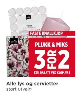 Meny Alle lys og servietter tilbud
