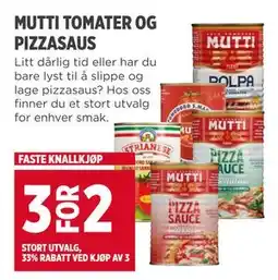 Meny MUTTI TOMATER OG PIZZASAUS tilbud