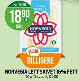 Kiwi NORVEGIA Lett skivet 16% fett tilbud
