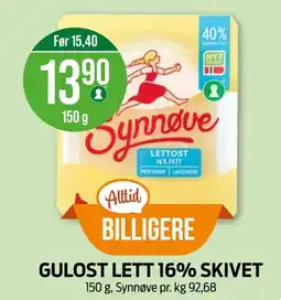 Kiwi SYNNØVE Gulost lett 16% skivet tilbud