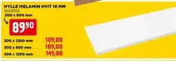 jem & fix HYLLE MELAMIN HVIT 16 MM tilbud
