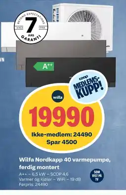 Coop Obs Wilfa Nordkapp 40 varmepumpe, ferdig montert tilbud
