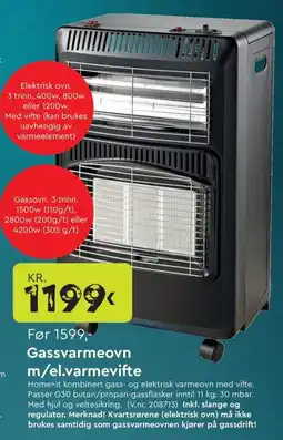 Mekk Gassvarmeovn m/el.varmevifte tilbud