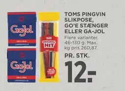 Meny Toms pingvin slikpose, go'e stænger eller ga-jol tilbud