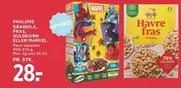 Meny Paulúns granola, fras, guldkorn eller marvel tilbud