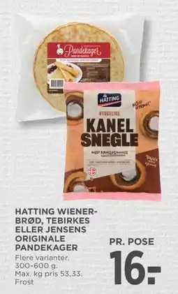 Meny HATTING Wiener- brød, tebirkes eller jensens originale pandekager tilbud