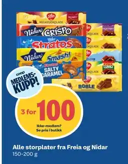 Coop Obs Alle storplater fra Freia og Nidar, Medlemspris tilbud